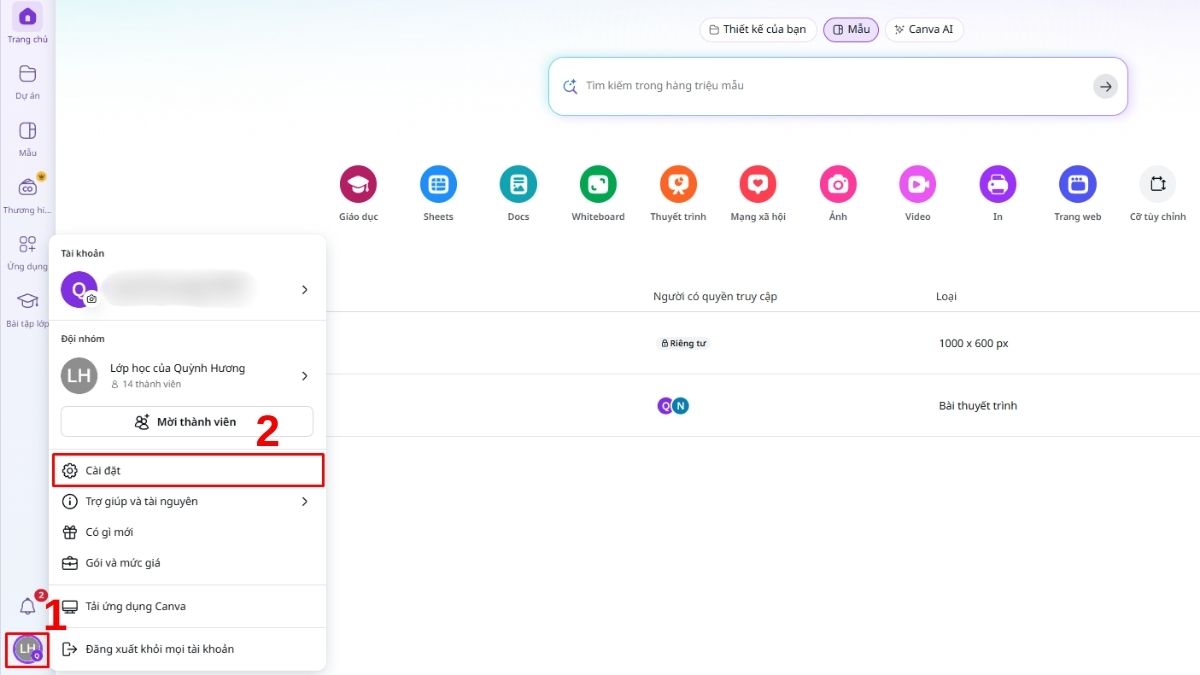 Cách xóa tài khoản Canva trên máy tính