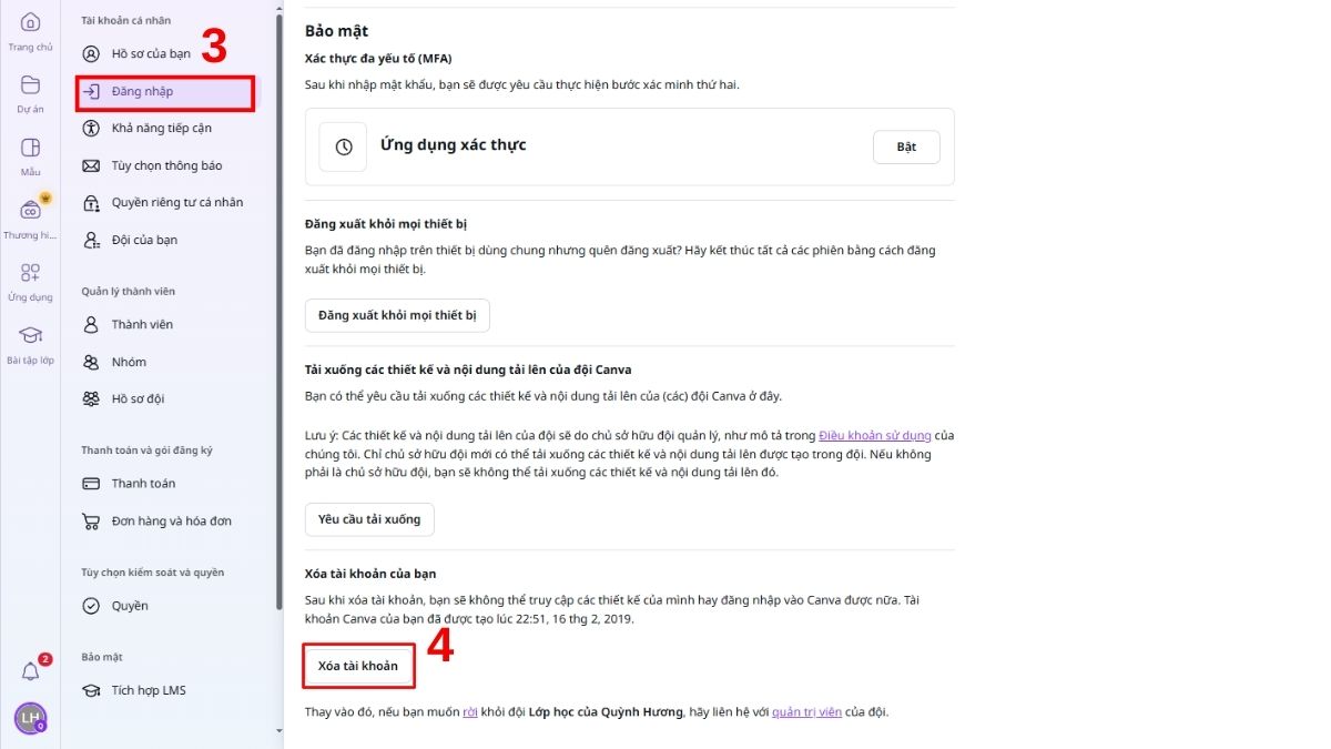 Cách xóa tài khoản Canva trên máy tính 2