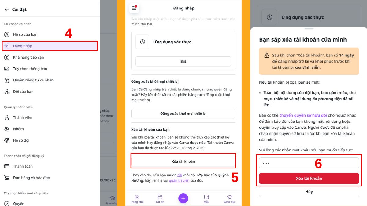 Cách xóa tài khoản Canva trên điện thoại 2