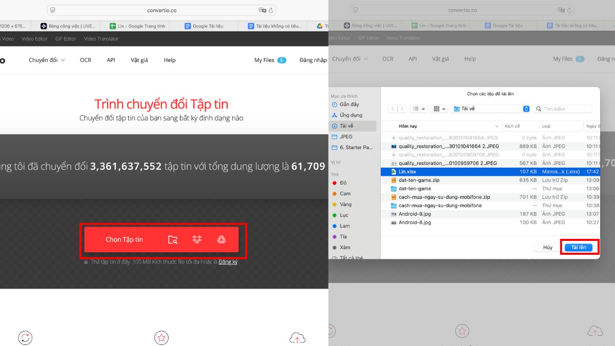Chuyển file XLSX sang XLS, CSV, PDF trực tuyến 