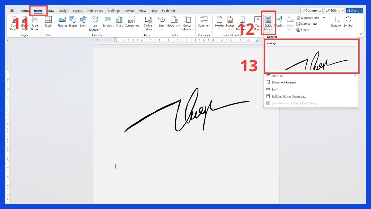Cách chèn chữ ký vào Word có thể tái sử dụng 4