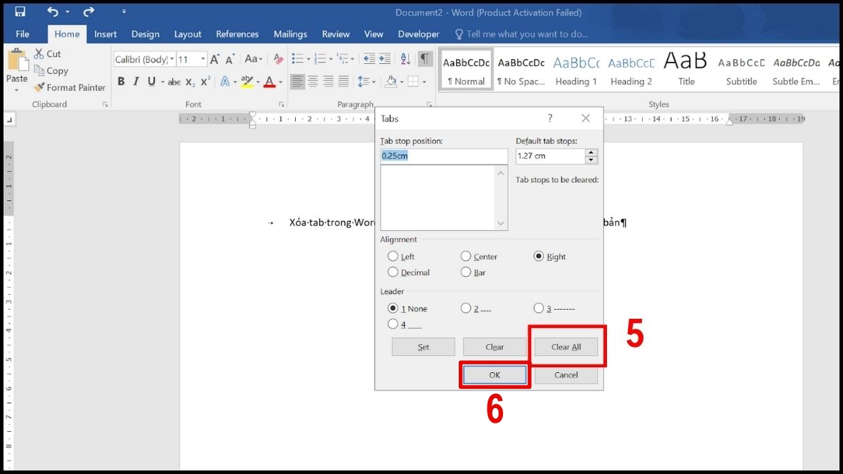 Xóa tất cả tab bằng hộp thoại Tabs 4