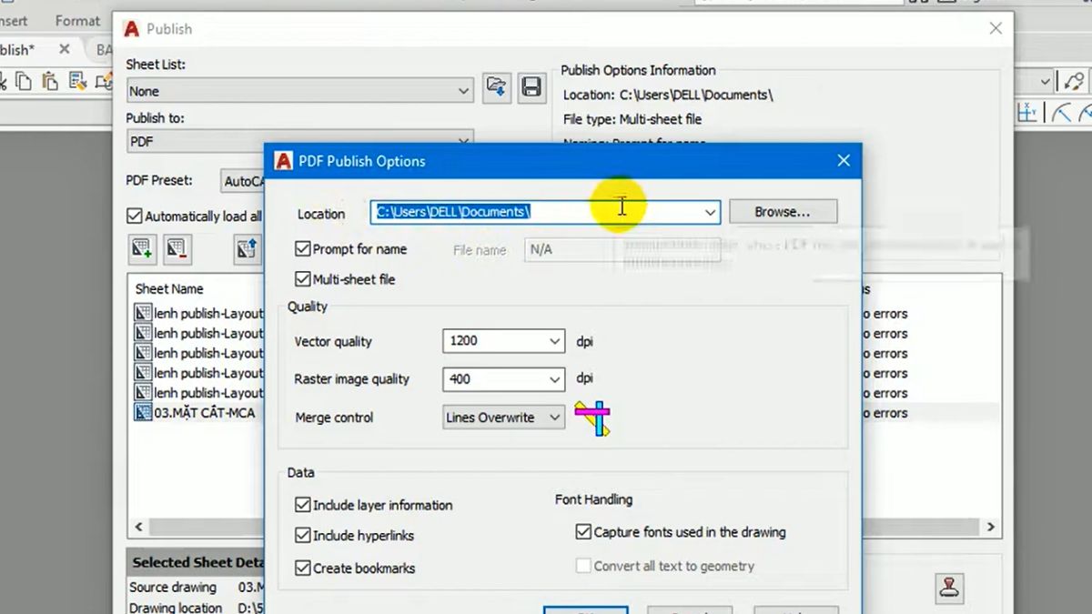 Hướng dẫn thiết lập tùy chọn khi xuất PDF