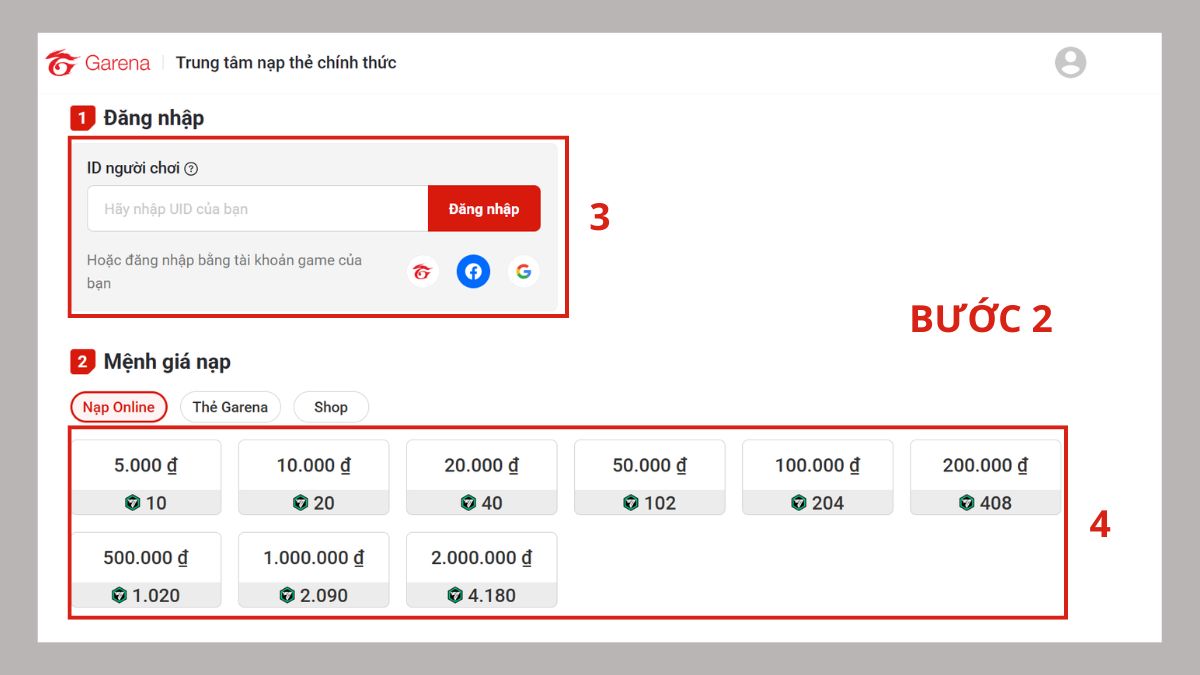 Hướng dẫn cách nạp FC Mobile bằng thẻ ngân hàng bước 2