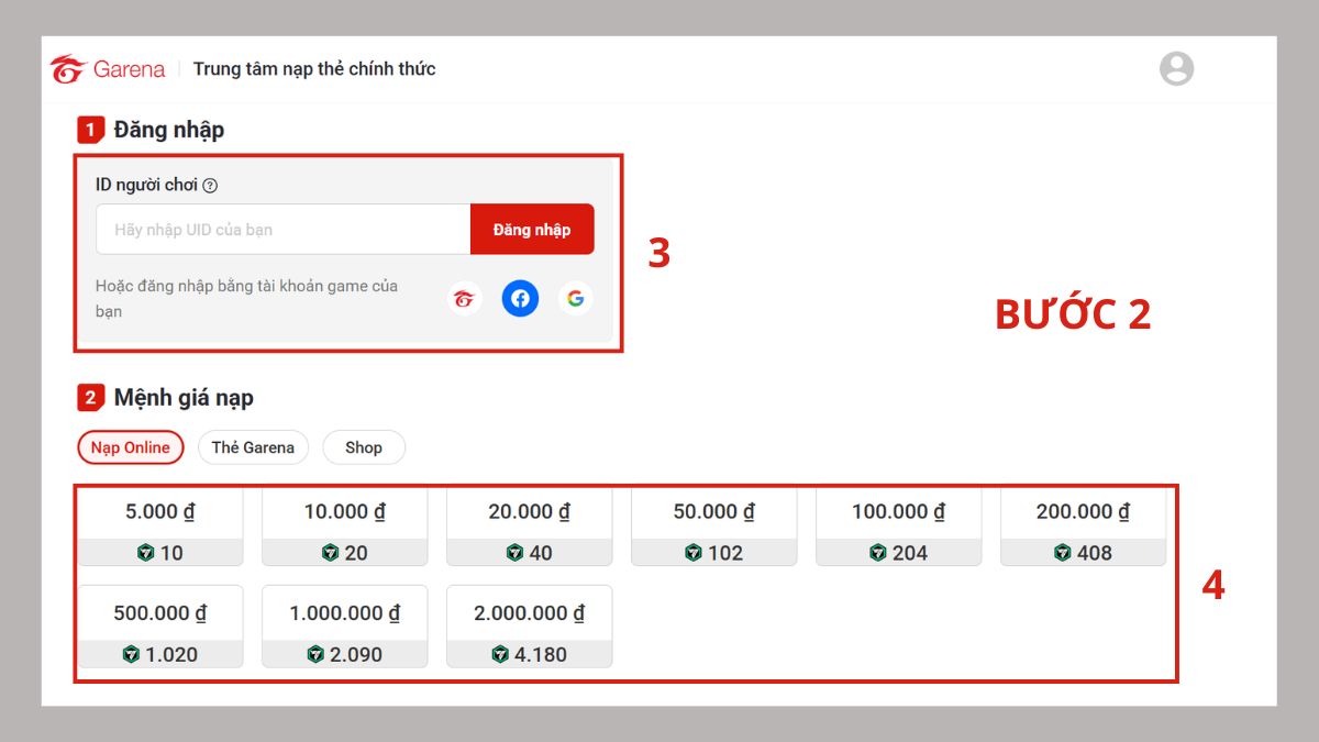Hướng dẫn cách Nạp FC Mobile qua ví điện tử bước 2