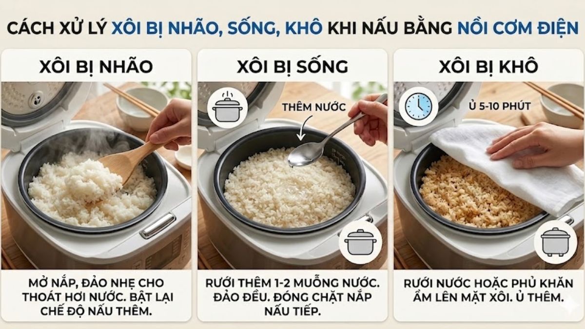 Cách xử lý xôi bị nhão, sống, khô khi nấu bằng nồi cơm điện