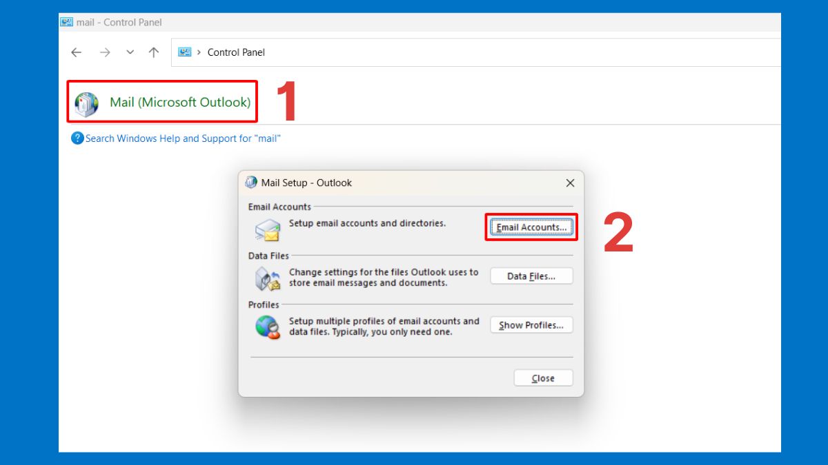 Thay đổi cài đặt máy chủ trong Outlook bước 1