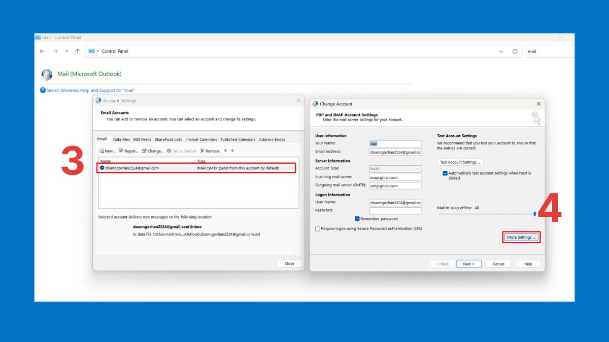 Thay đổi cài đặt máy chủ trong Outlook bước 2