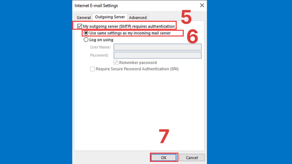 Thay đổi cài đặt máy chủ trong Outlook bước 3
