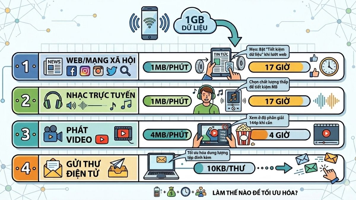 1 GB sử dụng được bao lâu tùy thuộc vào nhu cầu sử dụng