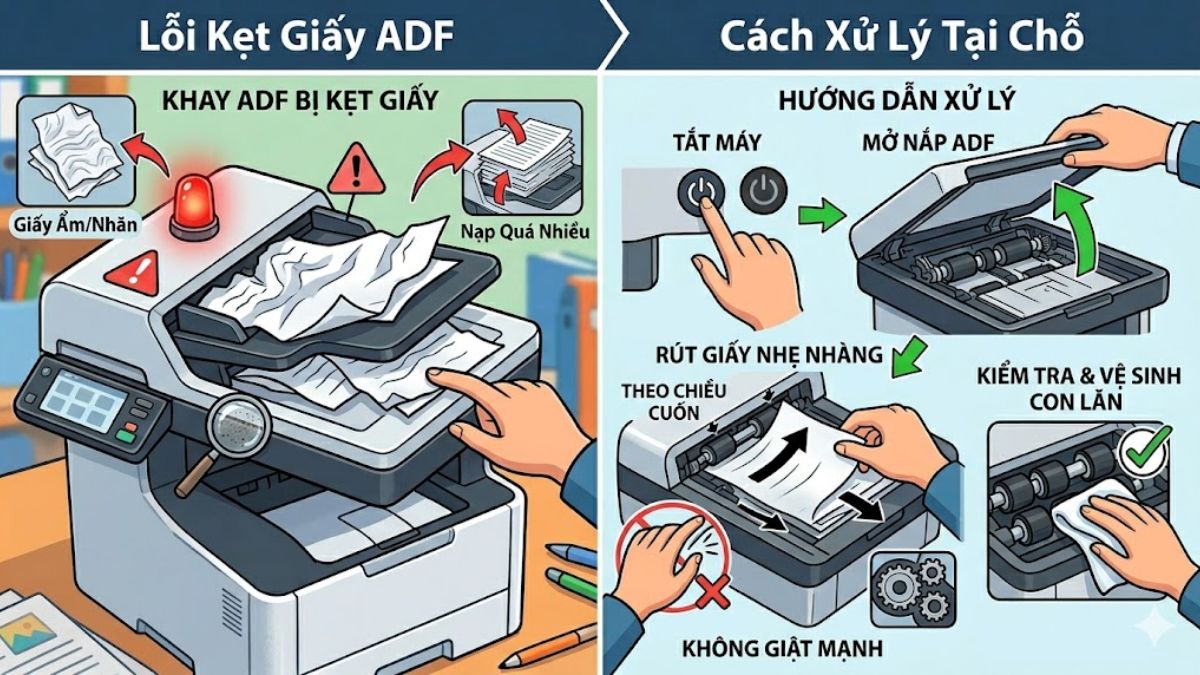 Lỗi kẹt giấy trong khay ADF và cách khắc phục