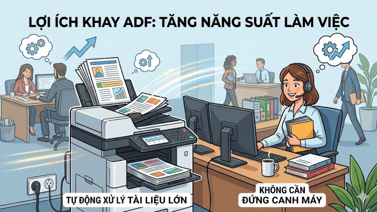 Khay ADF cũng hỗ trợ tăng năng suất làm việc