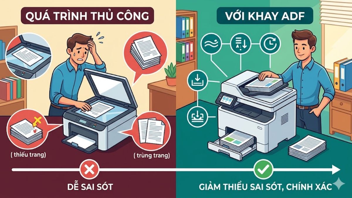 Sử dụng khay ADF giúp giảm sai sót khi xử lý tài liệu