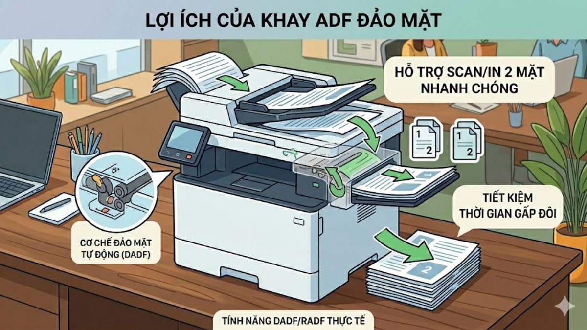 Khay ADF hỗ trợ scan và in 2 mặt nhanh chóng