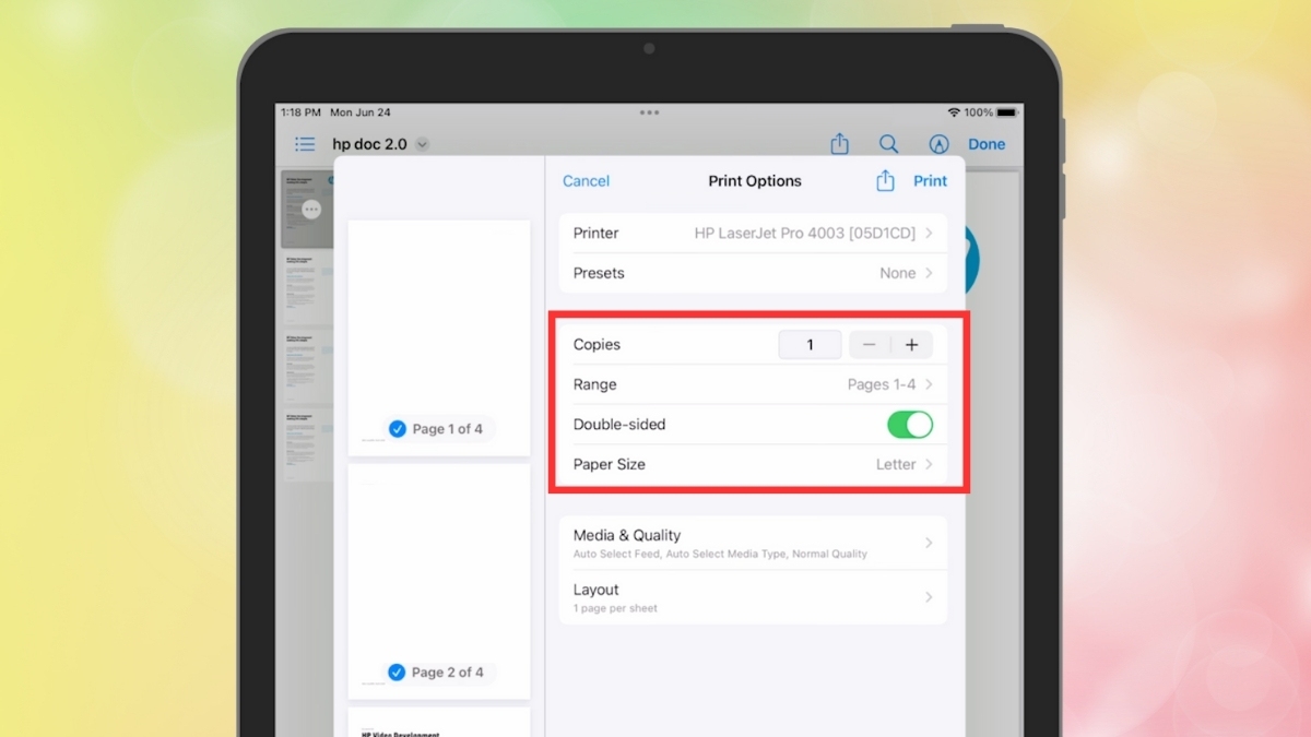 Cấu hình các tùy chọn in AirPrint