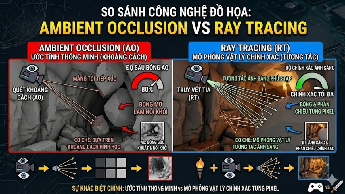 So sánh Ambient Occlusion vs Ray Tracing