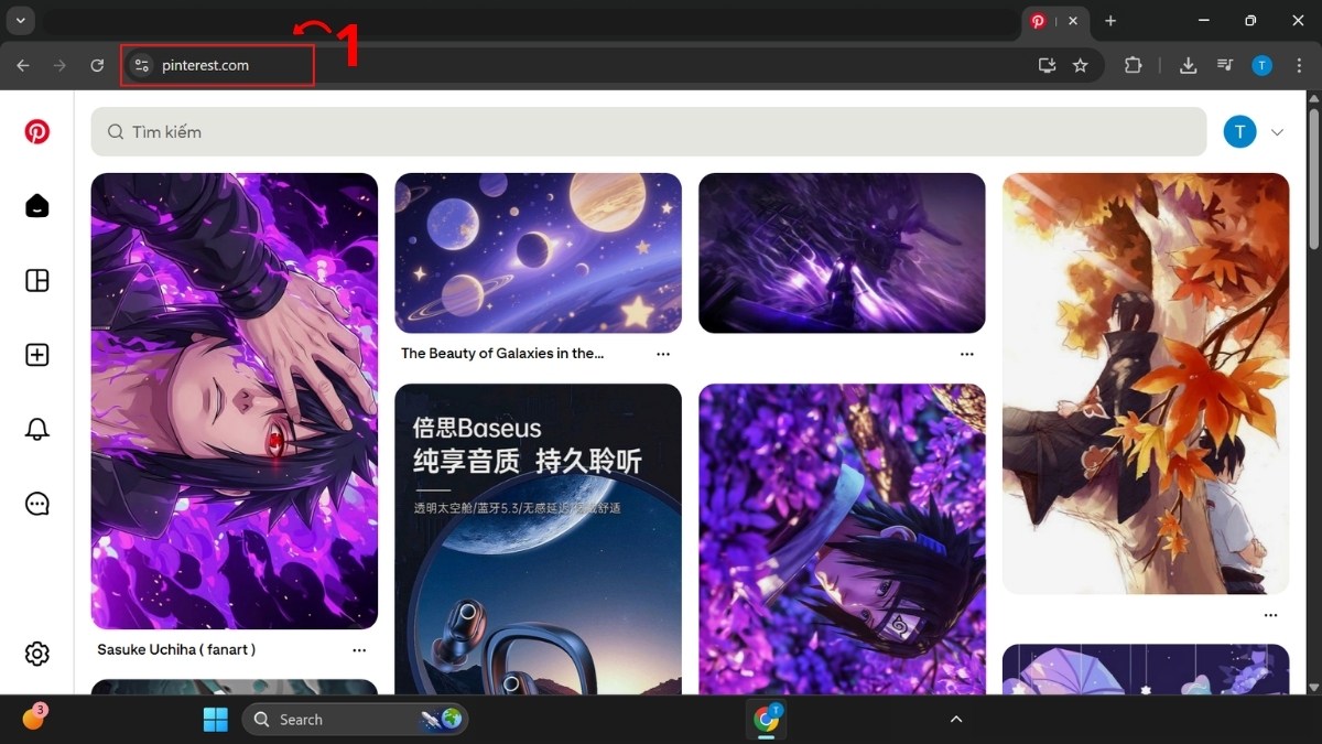 Mở trang web “Pinterest” trên trình duyệt