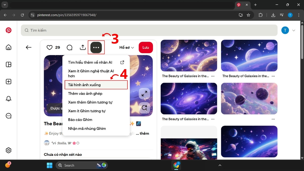 Chọn biểu tưởng 3 chấm và chọn Tải hình ảnh xuống