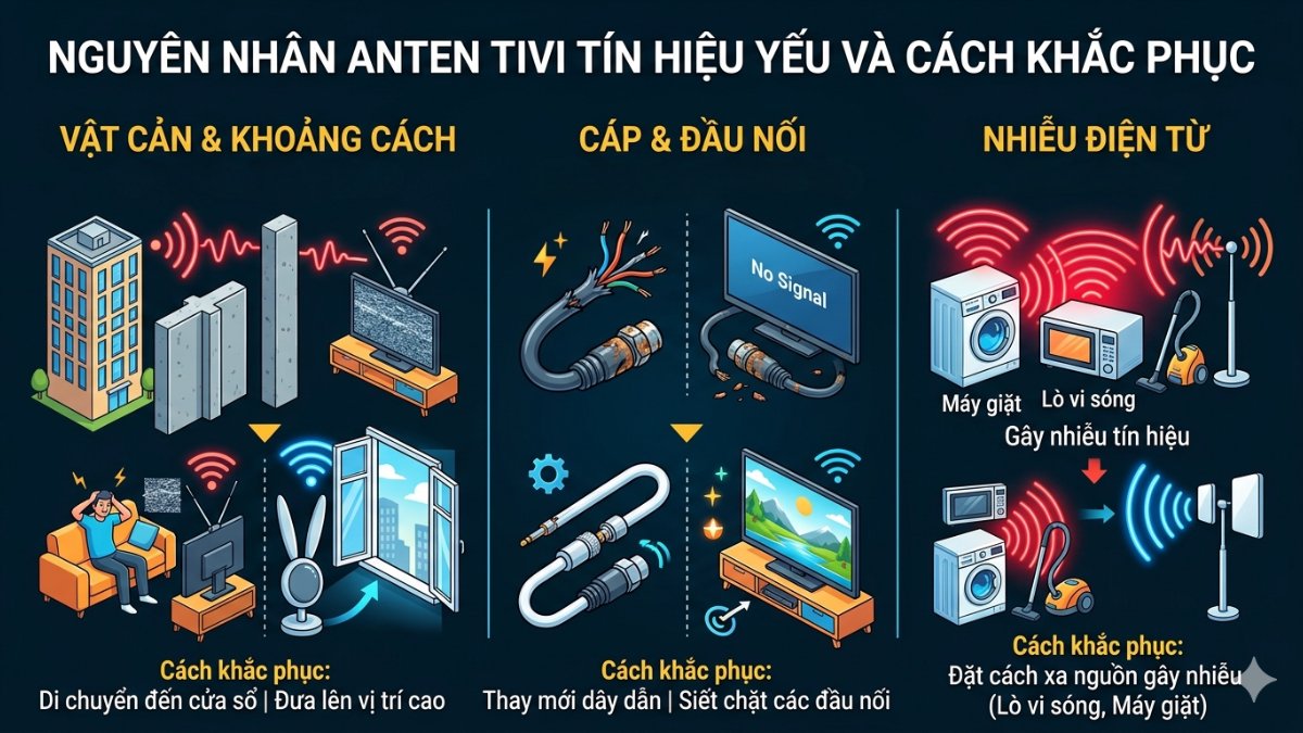 Nguyên nhân anten tivi tín hiệu yếu và cách khắc phục