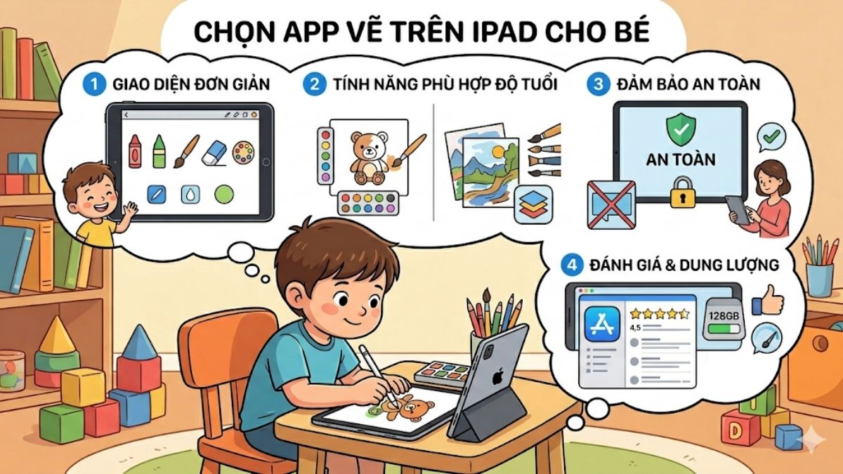 Tiêu chí chọn app vẽ trên iPad cho bé