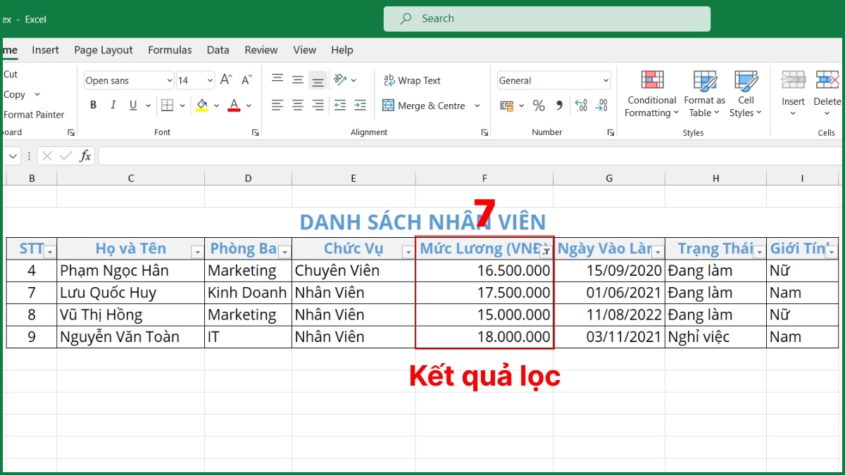Cách lọc dữ liệu theo điều kiện số bước 4
