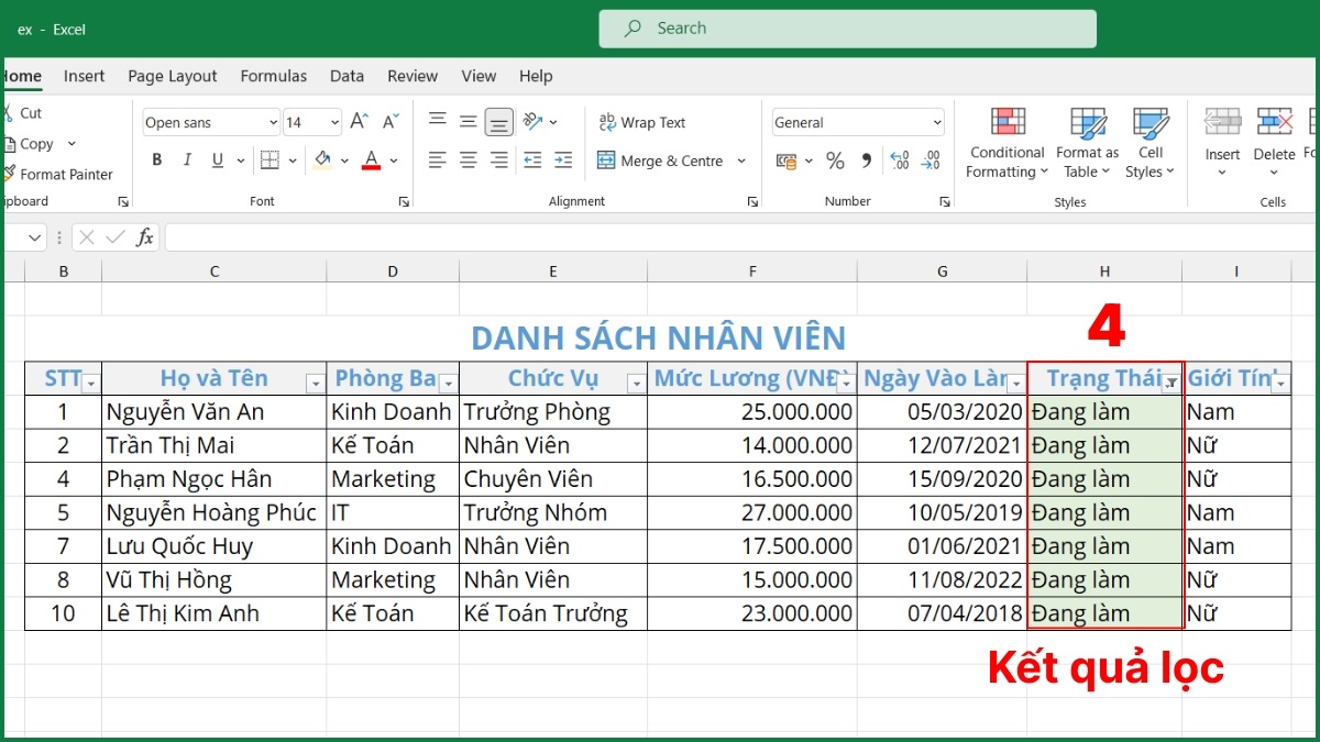 Cách sử dụng bộ lọc AutoFilter theo màu sắc bước 3