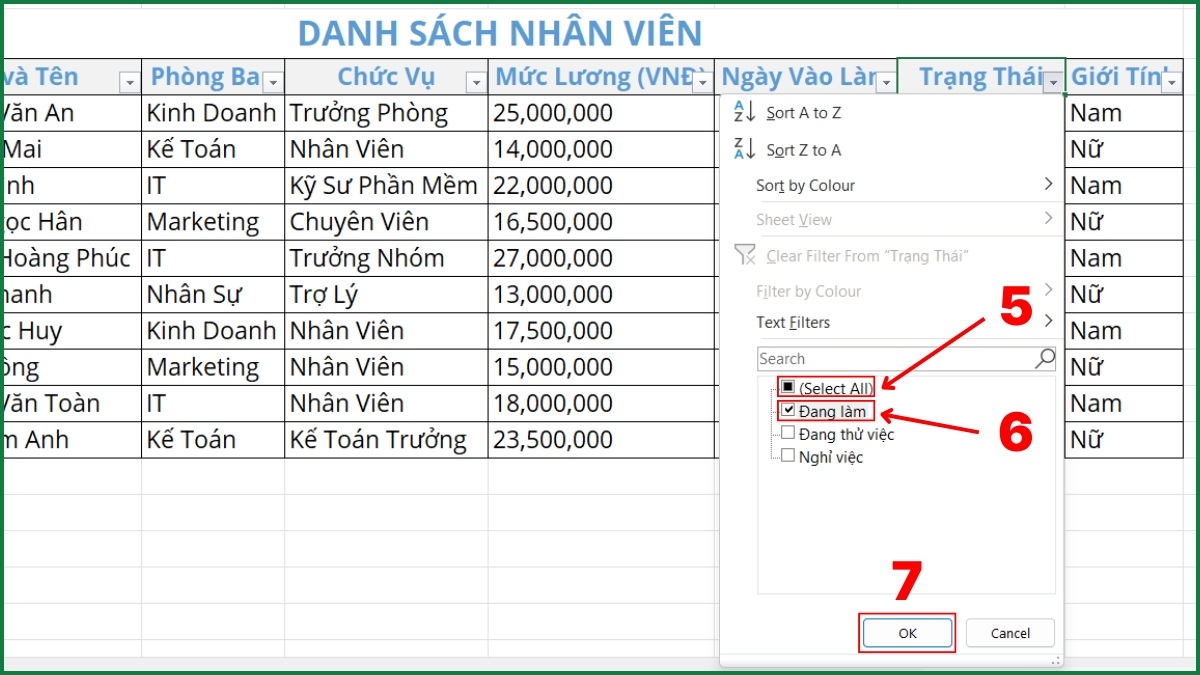 Cách lọc dữ liệu theo giá trị cụ thể bước 3