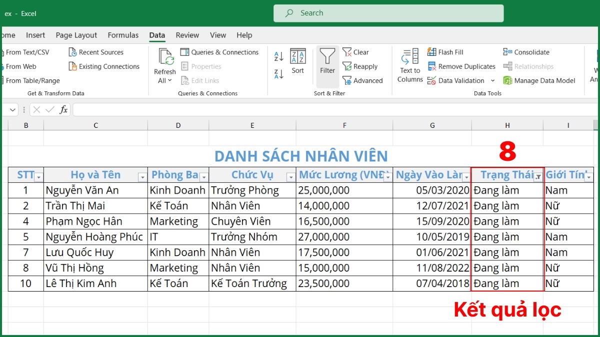 Cách lọc dữ liệu theo giá trị cụ thể bước 4