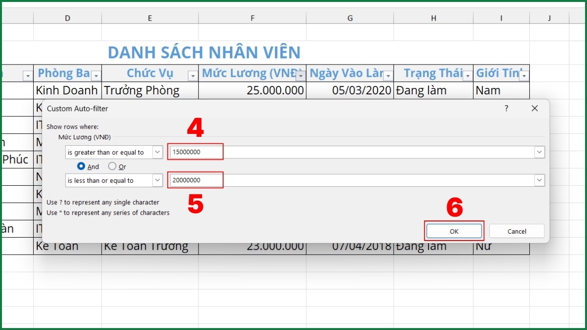 Cách lọc dữ liệu theo điều kiện số bước 3