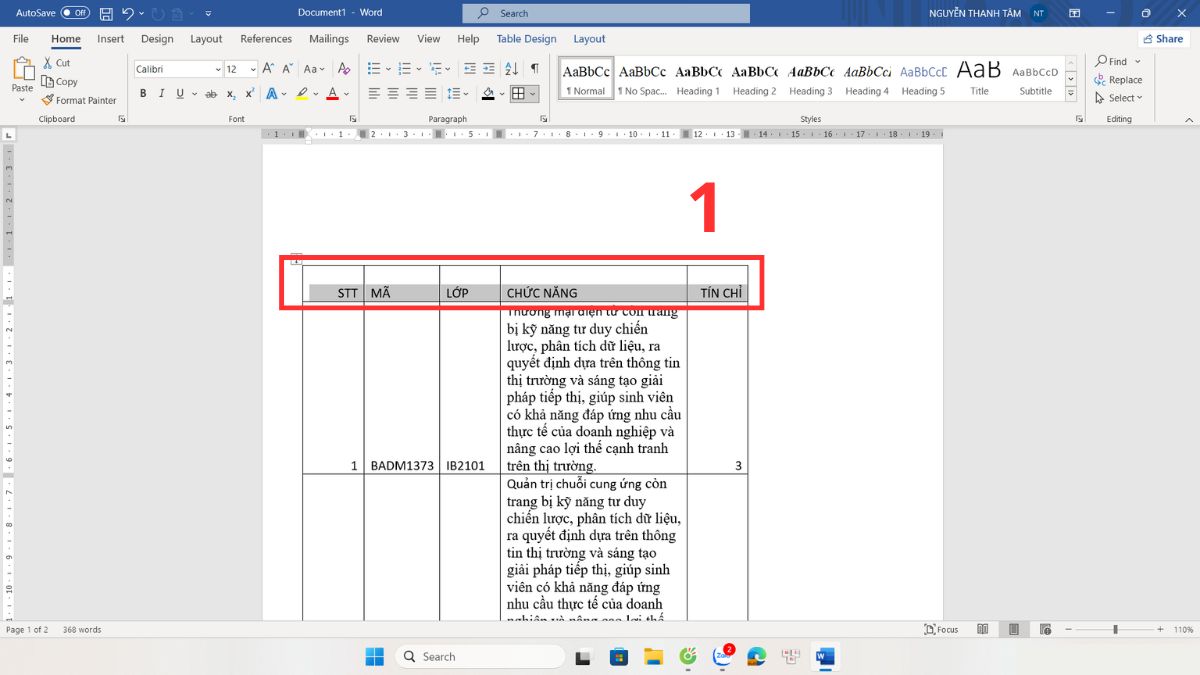 Cách sử dụng tùy chọn Repeat Header Rows bước 1