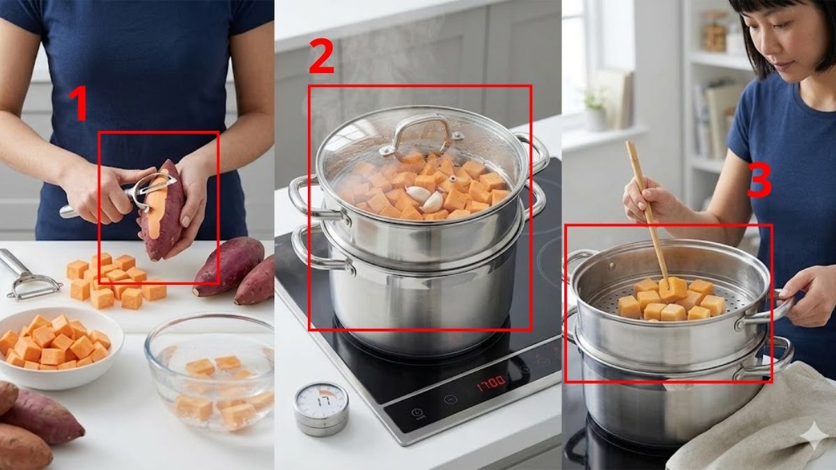 Sơ chế và hấp khoai lang