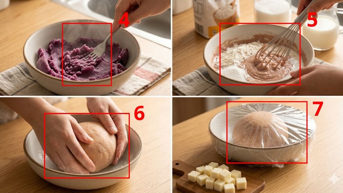 Trộn bột bánh khoai lang