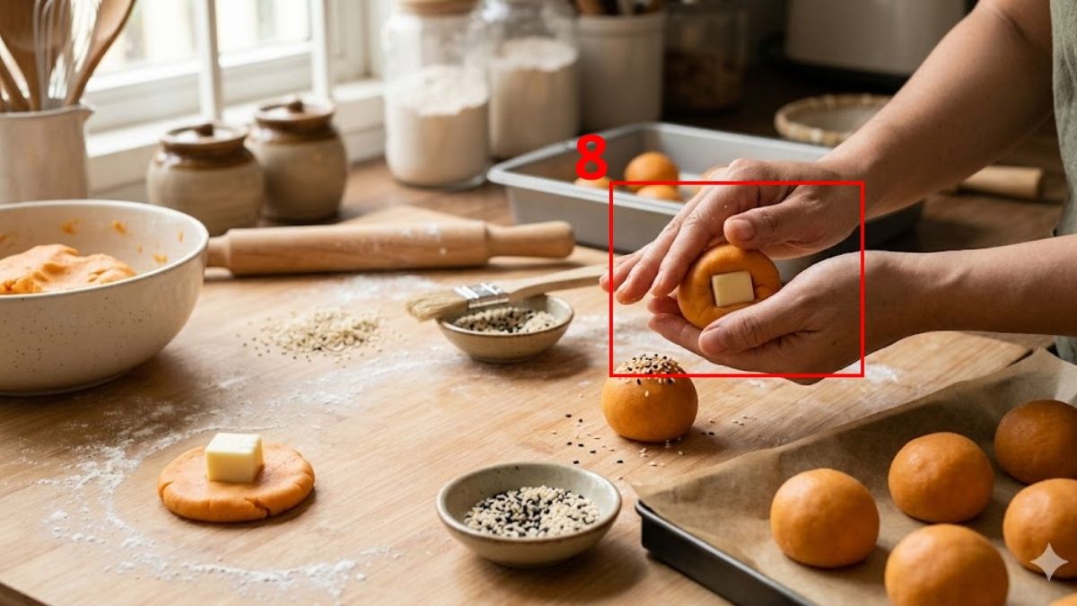 Tạo hình bánh và cho nhân phô mai