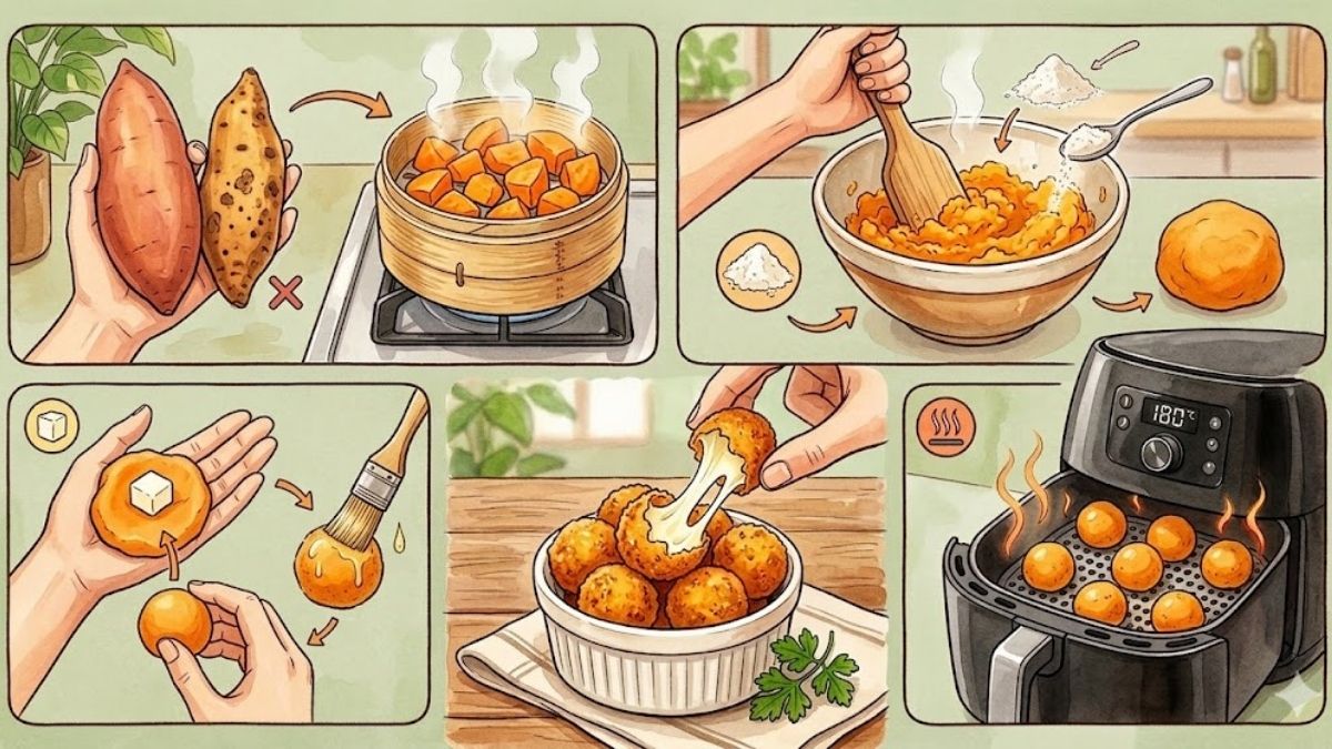 Mẹo làm bánh khoai lang phô mai bằng nồi chiên không dầu ngon