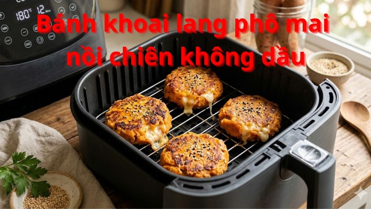 Cách làm bánh khoai lang phô mai nồi chiên không dầu dẻo mịn, tan chảy