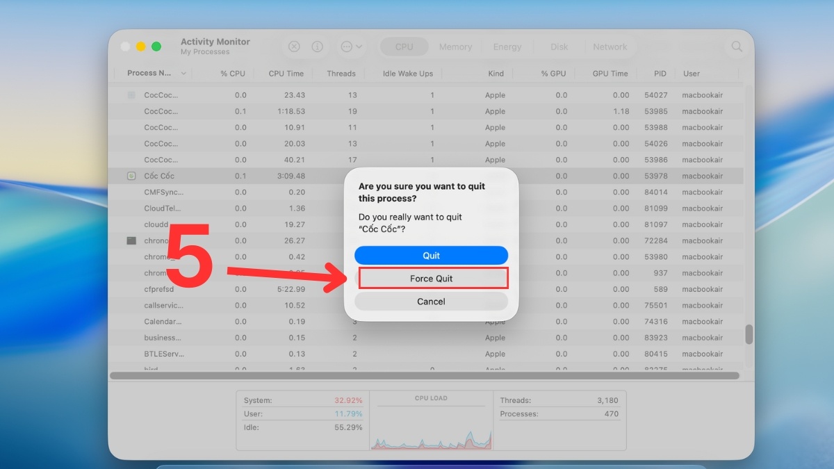 Buộc thoát ứng dụng qua Activity Monitor bước 3