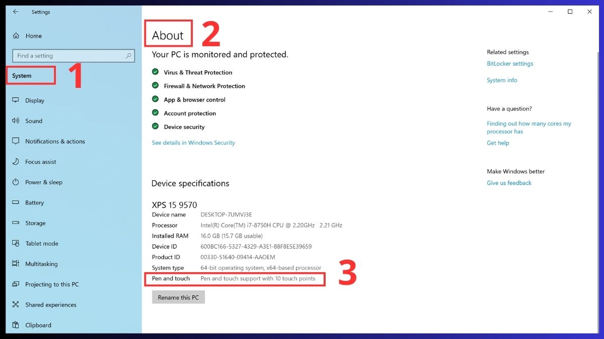 Kiểm tra laptop có hỗ trợ cảm ứng hay không trong System