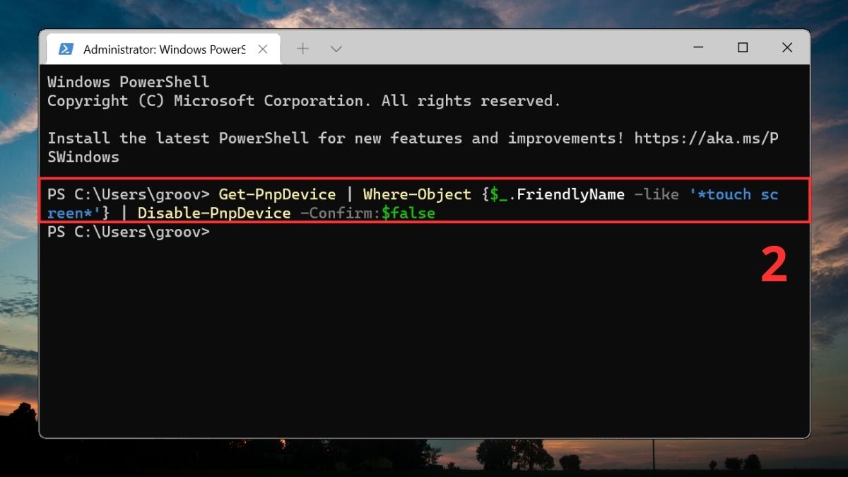Tắt, bật cảm ứng laptop thông qua Terminal / PowerShell bước 2