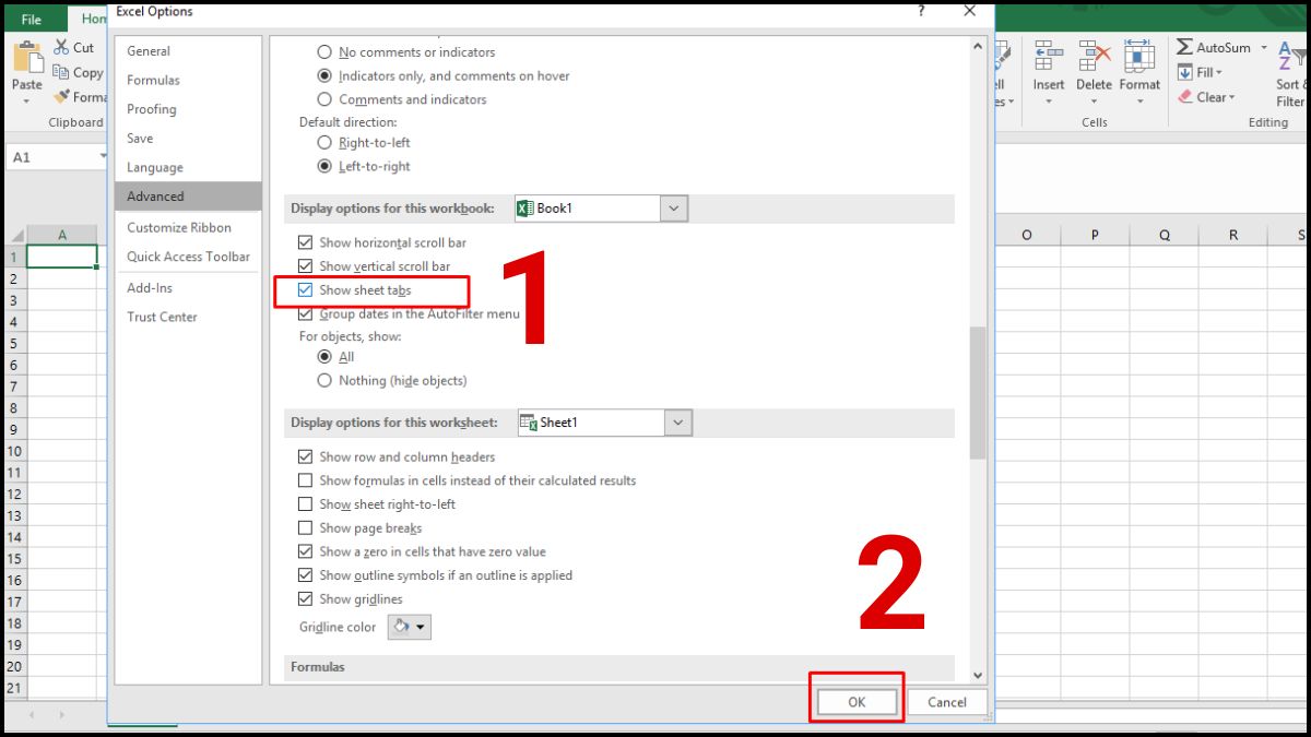 Cách hiện Sheet Tab bị ẩn trong Excel bước 4 (Hình minh họa)