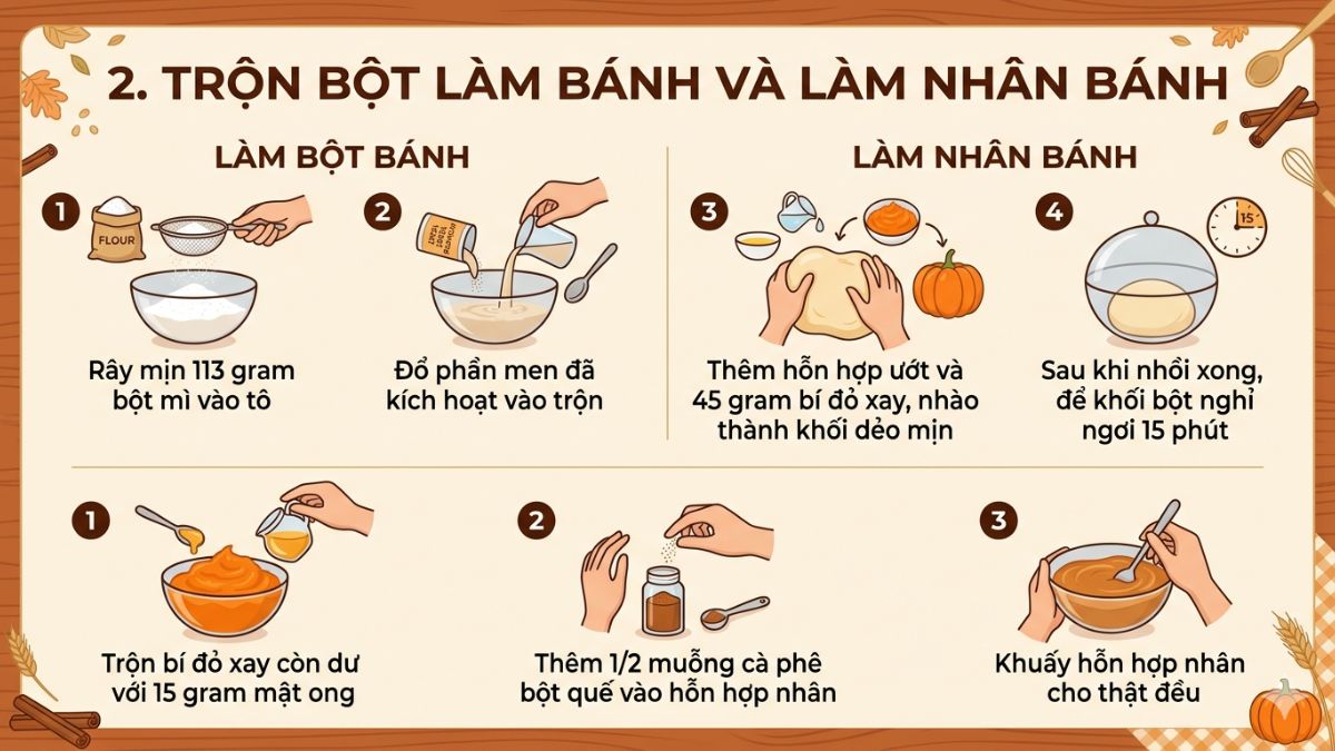 Cách nướng bánh bí đỏ cuộn len bằng nồi chiên không dầu bước 2