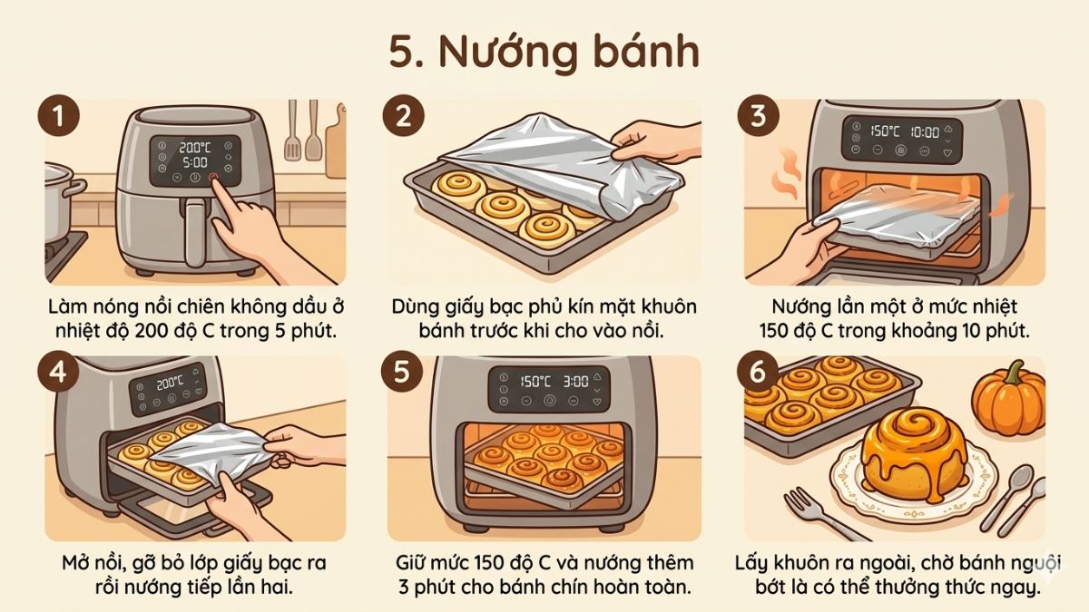 Cách nướng bánh bí đỏ cuộn len bằng nồi chiên không dầu bước 5