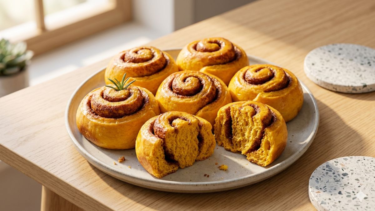 Thành phẩm bánh bí đỏ cuộn len bằng nồi chiên không dầu