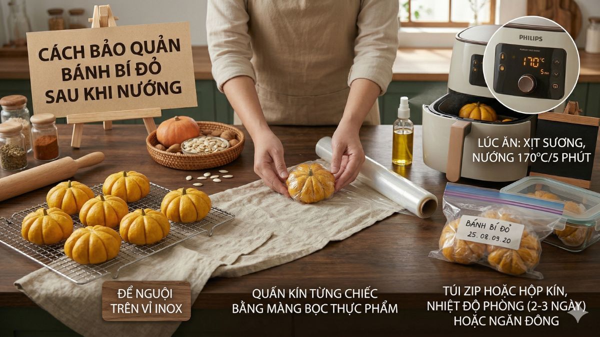 Cách bảo quản bánh bí đỏ sau khi nướng