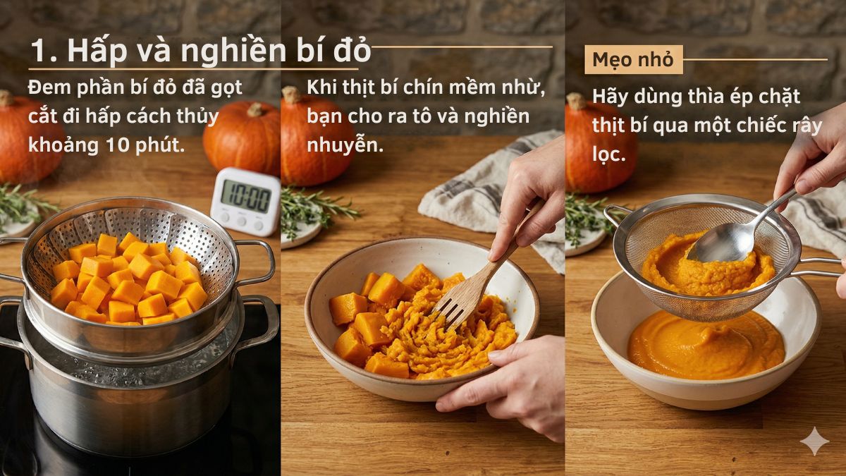 Các bước nướng bánh bí đỏ bằng nồi chiên không dầu chi tiết bước 1