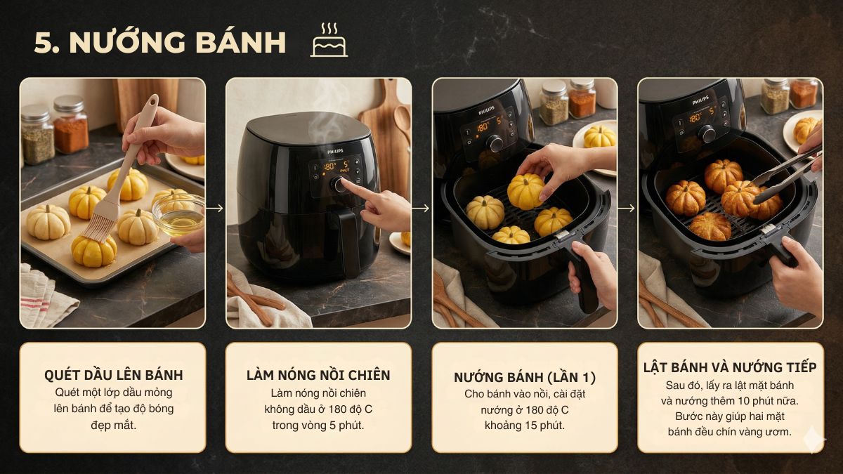 Các bước nướng bánh bí đỏ bằng nồi chiên không dầu chi tiết bước 5