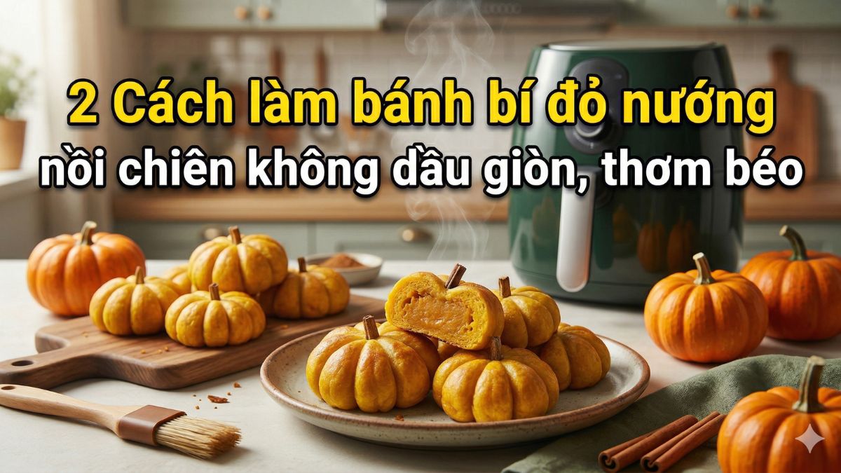 2 Cách làm bánh bí đỏ nướng nồi chiên không dầu giòn, thơm béo