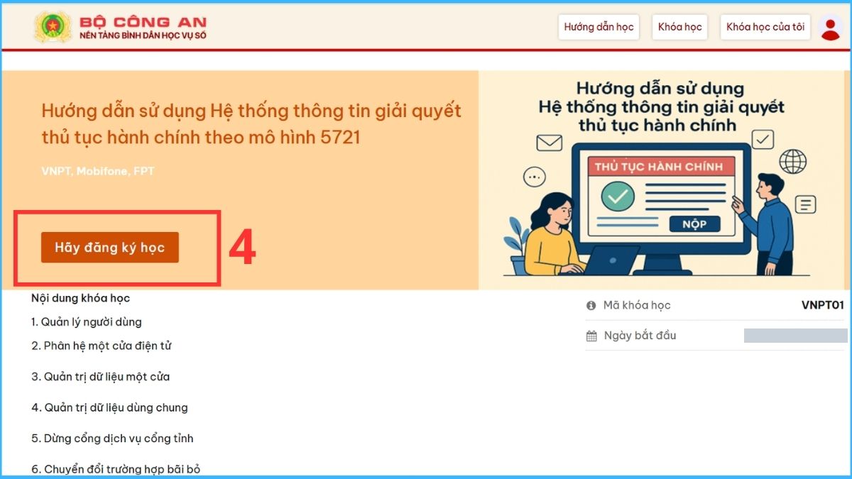 Chọn nút Hãy đăng ký học để ghi danh chính thức