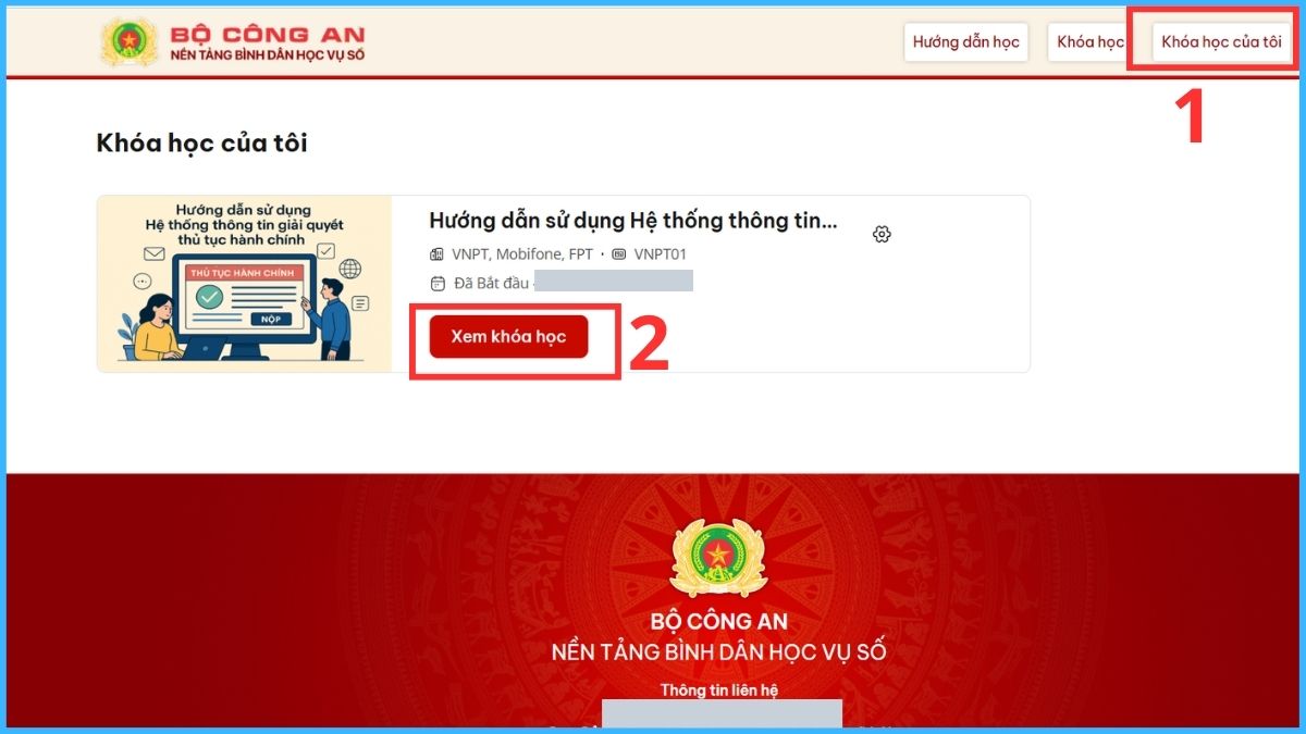 Đăng nhập vào tài khoản của bạn rồi chọn Khóa học của tôi