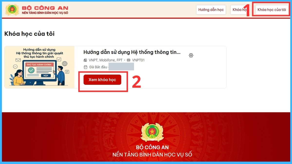 Bấm vào Khóa học của tôi