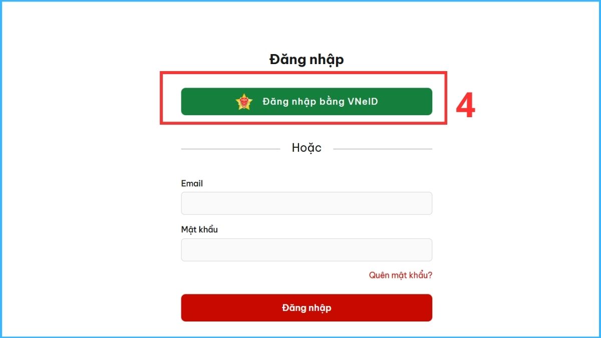Nhấn chọn vào nút Đăng nhập bằng VNeID